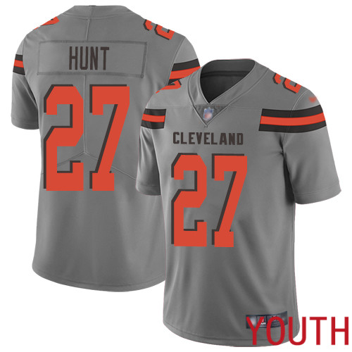 Cleveland Browns Kareem Hunt Youth Gray Limited Jersey #27 NFL Football Inverted Legend